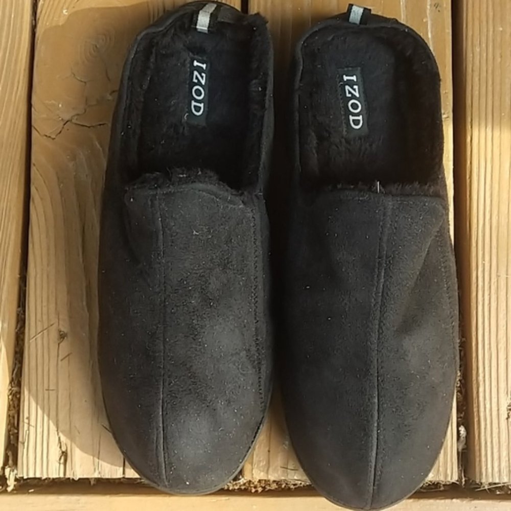 Izod Black Faux Suede Men's Slippers Shoes Size 11/12 New with defects